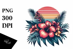 Vintage Tropical Flower Sunset | Clipart Product Image 1