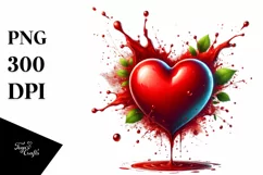 Red Glossy Heart on Splashy Background, PNG Product Image 1