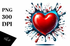 Red Glossy Heart on Splashy Background, PNG Product Image 1