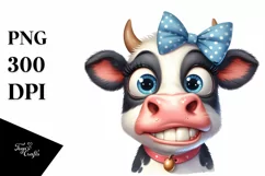 Cow Watercolor Funny Cow Portrait with Bow Product Image 3