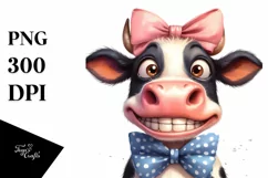 Cow Watercolor Funny Cow Portrait with Bow Product Image 3