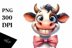 Cow Watercolor Funny Cow Portrait with Bow Product Image 3