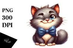 Silly Cartoon Cat with Bow Tie PNG Product Image 1