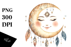 Smiling Boho Moon Watercolor PNG Product Image 1