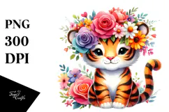 cute Tiger Flower Crown | Sublimation | Clipart Product Image 1