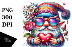 Colorful Valentines Gnome with Heart Sunglasses PNG Product Image 1