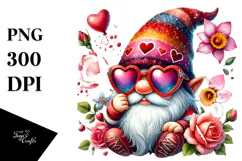 Colorful Valentines Gnome with Heart Sunglasses PNG Product Image 1