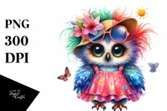 Colorful Baby Owl Dressed for Summer | Clipart Product Image 1