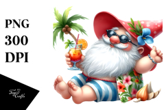 Whimsical Watercolor Gnome Drinking Cocktail PNG Product Image 1