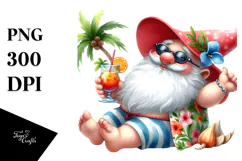 Whimsical Watercolor Gnome Drinking Cocktail PNG Product Image 1