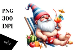 Whimsical Watercolor Gnome Drinking Cocktail PNG Product Image 1