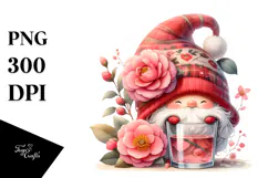 Cute Gnome with Camellia PNG Product Image 1