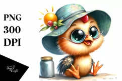 Funny Baby Rooster Sitting with Sun Hat | Sublimation Product Image 1