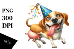 Whimsical Dog with Party Hat PNG Product Image 1