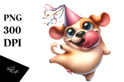 Whimsical Dog with Party Hat PNG Product Image 1