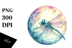 Vibrant Watercolor Wimsical Dragonfly Sleeping on the Moon Product Image 1