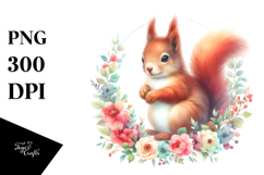 Vibrant Watercolor Pastel Baby Squirrel Floral Frame Clipart Product Image 1