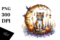 Halloween Tiger on Moon, PNG Product Image 1