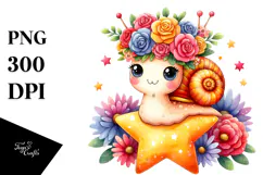 Cute Snail with Flower Crown, Transparent PNG Product Image 1