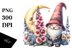 Cute Gnome with Snapdragon on the Moon, Colorful PNG Product Image 1