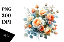 Vibrant Orange Roses Watercolor Clipart Product Image 1
