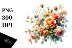 Watercolor Bottle | Vibrant Orange Roses Clipart Product Image 1
