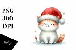 a Cute Christmass Cat with Santa Hat PNG Product Image 3