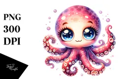 Energetic Baby Octopus Watercolor PNG Product Image 1