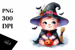 Funny Baby Halloween Witch | Sublimation Clipart Product Image 1