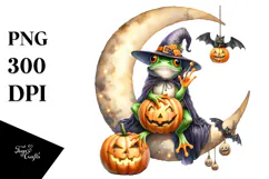 Frog Dressed for Halloween on Moon, PNG Product Image 1