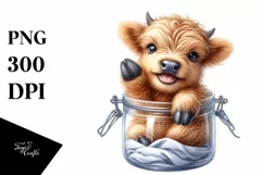 Cute Baby Highland Cow Smiling in a Jar | Sublimation Product Image 1