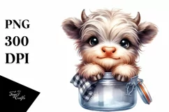 Cute Baby Highland Cow Smiling in a Jar | Sublimation Product Image 1