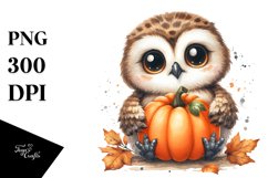 Quirky Baby Owl Pumpkin Scene | Sublimation | Clipart Product Image 3