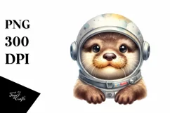 Funny Baby Otter with Astronaut Helmet | Sublimation Clipart Product Image 3