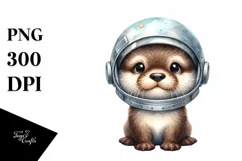 Funny Baby Otter with Astronaut Helmet | Sublimation Clipart Product Image 3
