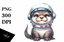 Funny Baby Otter with Astronaut Helmet | Sublimation Clipart Product Image 3