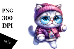 Cute Baby Cat Jumping in Winter, Transparent PNG Product Image 1