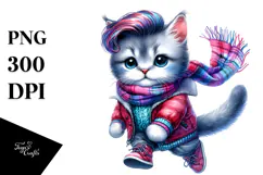 Cute Baby Cat Jumping in Winter, Transparent PNG Product Image 1