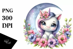 Cute Babyunicorn on the Moon | Sublimation Clipart Product Image 1