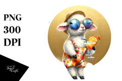 Watercolor Lamb in Beachwear with Cocktail PNG Product Image 1