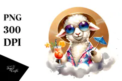 Funky Lamb in Beachwear Drinking Cocktail PNG Product Image 1