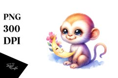 Colorful Baby Monkey Moon Clipart Product Image 3