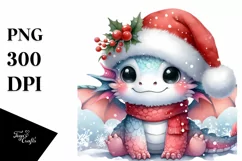 Pastel Cool Expressive Dragon in Santa Hat PNG Product Image 1