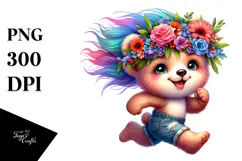Watercolor Vibrant Drawing of a Cute Baby Bear Running, Product Image 1