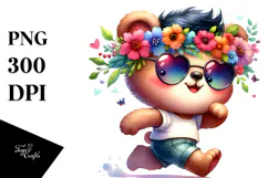 Watercolor Vibrant Drawing of a Cute Baby Bear Running, Product Image 1