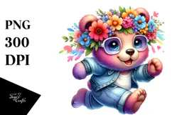 Watercolor Vibrant Drawing of a Cute Baby Bear Running, Product Image 1