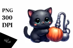 Cute Baby Black Cat Halloween Sticker Clipart Product Image 1