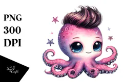 Cute Baby Octopus, Watercolor PNG Product Image 1