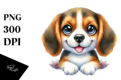 Happy Watercolor Baby Beagle PNG Product Image 1