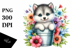 Colorful Small Baby Arctic Wolf in Bucket with Flowers | Product Image 3